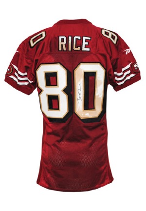 1998 Jerry Rice San Francisco 49ers Game-Used & Autographed Home Jersey (JSA • Unwashed • Champagne Celebration Stains • Sourced From Teammate)