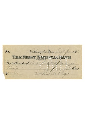 9/30/1910 Calvin Coolidge Signed Check (JSA)