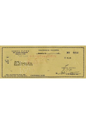 1/5/1945 Errol Flynn Signed Personal Check (JSA)
