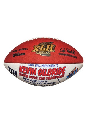 Super Bowl XLII New York Giants Trophy Ball Presented To Kevin Gilbride with Locker Room Nameplate (2)