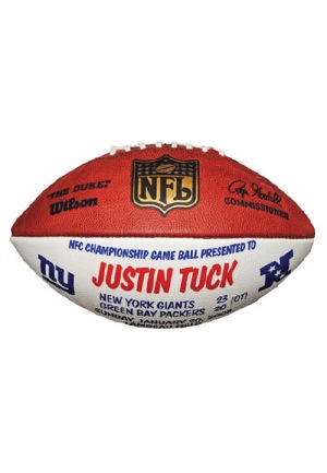 1/20/2008 Justin Tuck New York Giants NFC Championship Trophy Ball