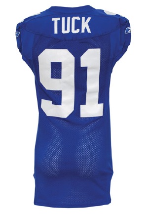 2005 Justin Tuck New York Giants Game-Used Home Jersey (WTM-PRT Memorial Patch)