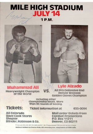7/14/1979 Muhammad Ali Autographed Exhibition Fight Poster (JSA • Ali vs. Broncos DE Lyle Alzado)