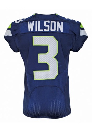 1/11/2014 Russell Wilson Seattle Seahawks Playoff-Used Home Jersey (Championship Season • Team LOA • Photomatch • Unwashed)