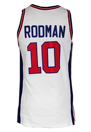 1993-94 Dennis Rodman Detroit Pistons Game-Issued Home Jersey (Trainer LOA)