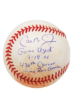 9/18/2001 Cal Ripken Jr. Game-Used 430th Home Run Signed Baseball (JSA)