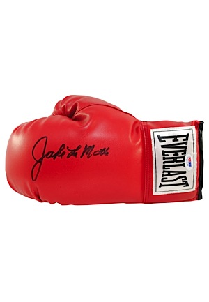 Jake LaMotta Autographed Sparring Glove, Speed Bag, Shorts & Boxing Glove (4)(JSA)