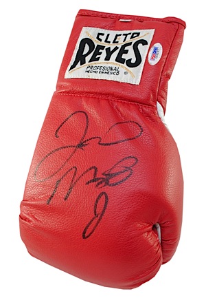 Boxing Glove Autographed by Floyd Mayweather Jr., Training Mitt Autographed by Floyd Mayweather Sr. & Multi-Signed Boxing Glove by Mayweather Jr. and Oscar De La Hoya (3)(JSA)