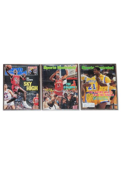 Framed Sports Illustrated Autographed Covers - Michael Jordan, Isiah Thomas & Magic Johnson (3) (JSA)