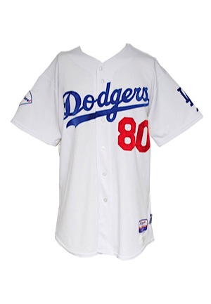 2008 Ángel Chávez Los Angeles Dodgers Game-Used & Autographed Home Jersey (JSA • ThinkCure! Patch)