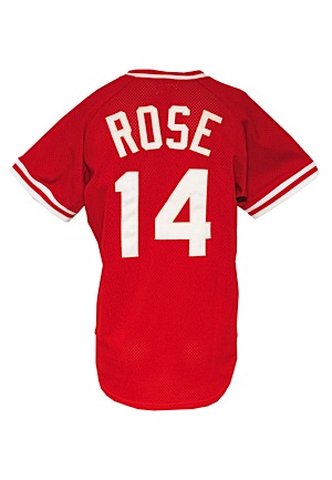 Circa 1985 Pete Rose Cincinnati Reds Worn & Autographed Red Mesh Batting Practice Jersey (JSA)