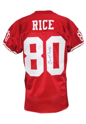 11/26/1995 Jerry Rice San Francisco 49ers Game-Used & Autographed Home Jersey (JSA • 49ers LOA • Photomatch • Career TD #152)