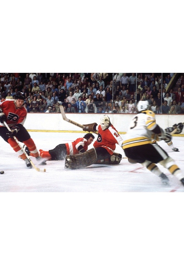 Bernie Parent Signed Philadelphia Flyers Goalie Diving Save Action 8×10  Photo w/HOF'84 – Schwartz Sports Memorabilia
