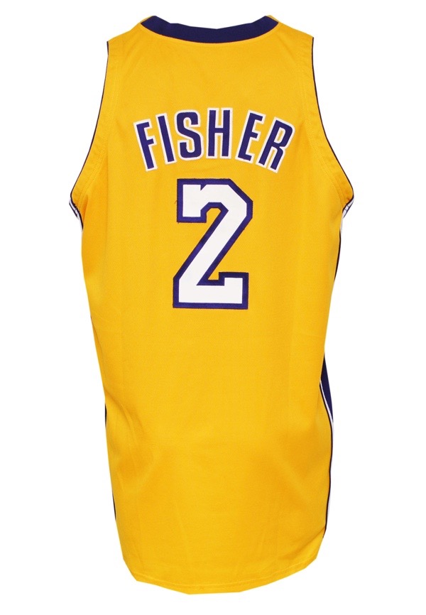 Lot Detail - 2001-02 Derek Fisher Los Angeles Lakers Game-Used Home Jersey  (Championship Season)