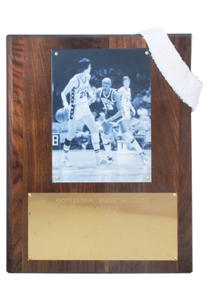 1975-76 Donald "Slick" Watts Seattle SuperSonics NBA Steals Leader Award Plaque with Game-Used Headband (2)(Watts LOA)