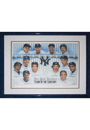 Framed New York Yankees "Team of the Century" Multi-Signed Limited Edition Artists Proof Lithograph (JSA • 9 Sigs & 8 HoFers)