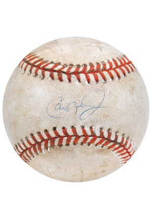 9/6/1995 Cal Ripken Jr. Game-Used & Autographed Baseball From His Record-Breaking 2,131st Game (JSA • Umpire LOA • Umpire Sigs)