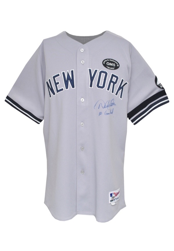 Lot Detail - 8/01/2010 Derek Jeter New York Yankees Game-Used & Autographed  Road Jersey (JSA • Steiner LOA • MLB Hologram • Steinbrenner & Sheppard  Patches • Houk Armband • Photomatch)