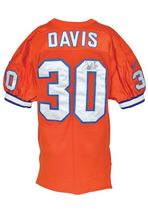1996 Terrell Davis Denver Broncos Game-Used & Twice-Autographed Home Jersey (JSA • NFL Offensive Player of the Year • Early Career Example)