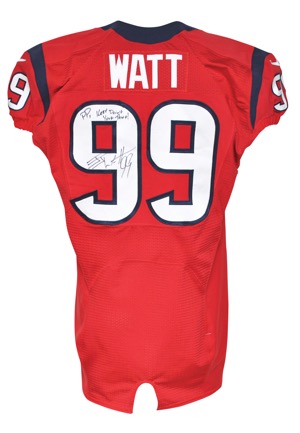 2012 J.J. Watt Houston Texans Game-Issued & Autographed Red Alternate Jersey (JSA • Defensive PoY Season)
