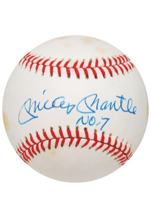 Mickey Mantle Single-Signed Baseball with "No. 7" Inscription (Full JSA)