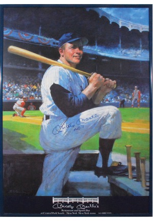 Framed Mickey Mantle Autographed Jumbo Restaurant Poster with "No. 7" Inscription (JSA)