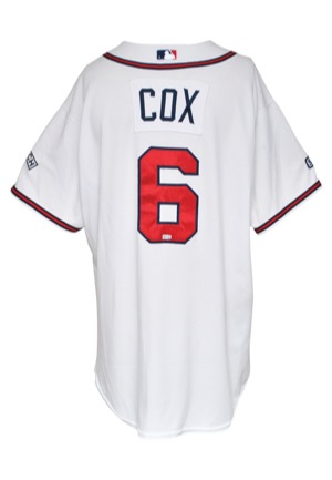 7/30/2008 Bobby Cox Atlanta Braves Managers Worn Home Jersey (Skip Caray & Jim Beauchamp Memorial Patches • MLB Hologram)