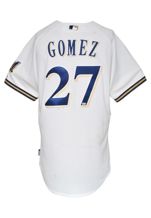 6/1/2014 Carlos Gómez Milwaukee Brewers Game-Used Home Jersey (MLB Hologram • Unwashed)