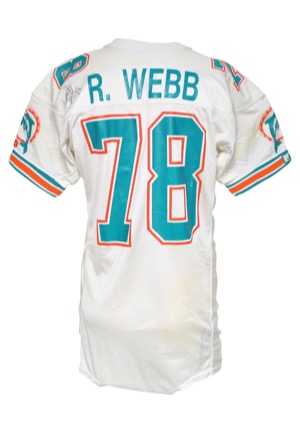 Early 1990s Richmond Webb Miami Dolphins Game-Used & Autographed Road Jersey (JSA • Joe Robbie Memorial Patch • Repairs)