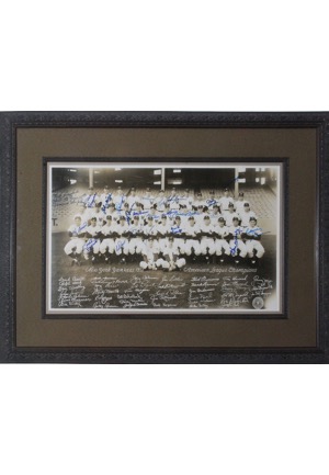 Framed 1951 New York Yankees Team-Signed Photo with DiMaggio & Rookie Mantle (JSA • Championship Season • Halper/Sothebys Collection)