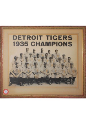 Framed 1935 Detroit Tigers Multi-Signed Team Photo (JSA • Championship Season • Halper/Sothebys Collection)