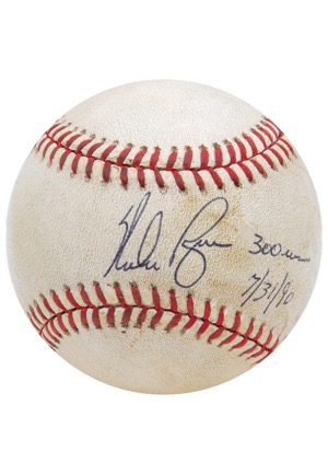 7/13/1990 Nolan Ryan Texas Rangers 300th Career Win Game-Used & Autographed Baseball (JSA • Dave Phillips LOA)
