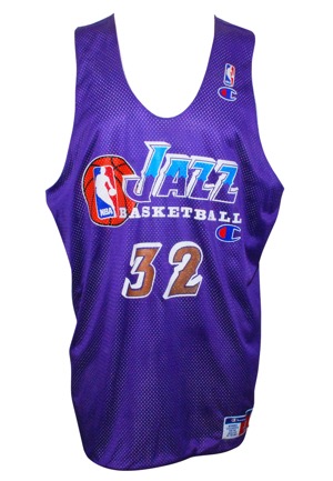 Late 1990s Karl Malone Practice-Worn Reversible Pinnie (Equipment Manager LOA)