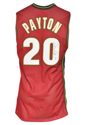 1999-00 Gary Payton Seattle SuperSonics Game-Used & Autographed Red Alternate Jersey (JSA)