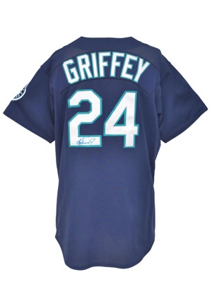 Circa 1997 Ken Griffey Jr. Seattle Mariners Worn & Autographed BP Jersey and Game-Used & Autographed Cap (2)(JSA)