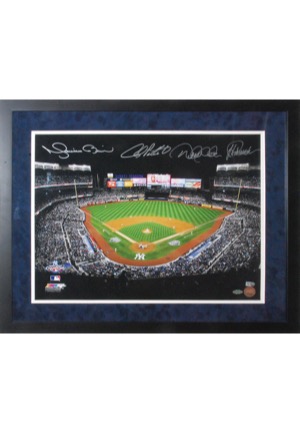 Framed Yankee Stadium Photo Signed by Jeter, Pettite, Rivera & Posada (JSA • Steiner)