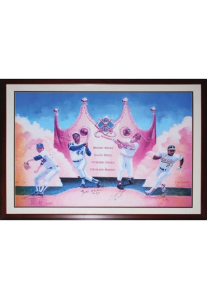 Framed Rickey Henderson, Pete Rose, Hank Aaron and Nolan Ryan Multi-Signed "The Kings" Limited Edition Ron Lewis Printers Proof Lithograph (JSA)