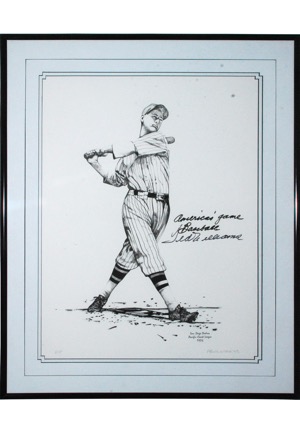 Framed 1993 Ted Williams Autographed Museum Rendering & Lewis Watkins Limited Edition Artists Proof Lithograph (2)(JSA)