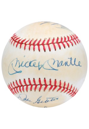 Late 1980s New York Yankees Multi-Signed Reunion Baseball with Mantle & Ford (JSA)