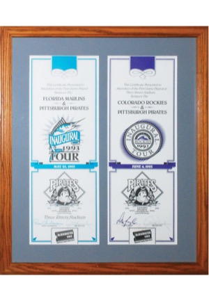 Framed 5/25/1993 & 6/8/1993 Florida Marlins/Colorado Rockies vs. Pittsburgh Pirates First Game Certificates