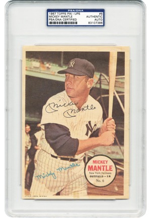 Encapsulated & Autographed 1967 Topps Pin-Ups #6 Mickey Mantle (JSA • PSA/DNA)