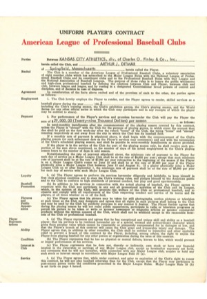 Kansas City Athletics Uniform Players Contracts Signed by Joe Cronin – 9/26/1961 Arthur Ditmar & 1/4/1965 Jim Dickson (2)(JSA)
