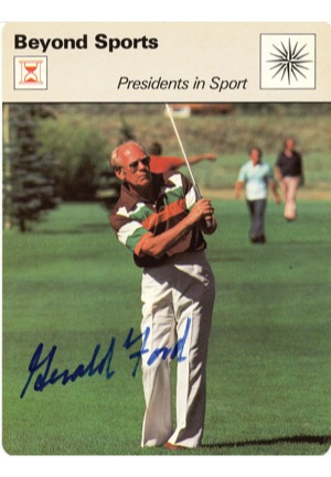 Signed 1979 Gerald Ford "Presidents in Sport" Sportscaster Series 26 Card (JSA)