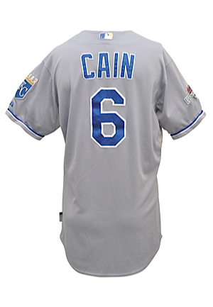 2015 Lorenzo Cain Kansas City Royals MLB Playoffs Game-Used Road Jersey (MLB Hologram • ALDS Game 3 & 4; ALCS Game 4)