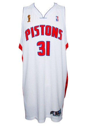 2004-05 Darko Milicic Detroit Pistons NBA Finals Game-Used Home Jersey