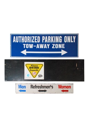 Yankee Stadium "Refreshments", "Please Drink Responsibly" & "Authorized Parking" Signs (3)(Steiner & MLB Holograms)
