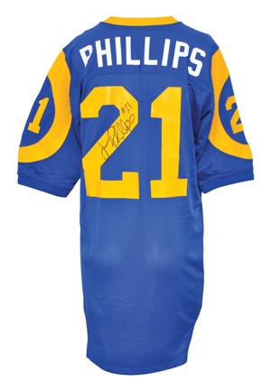 1996 Lawrence Phillips St. Louis Rams Game-Used & Autographed Home Jersey (JSA)