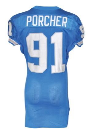1998 Robert Porcher Detroit Lions Game-Used Home Jersey (Numerous Repairs)