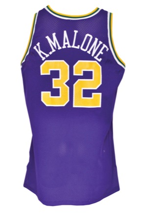 1993-94 Karl Malone Utah Jazz Game-Used Road Uniform (2)(Team LOA • BBHoF LOA)