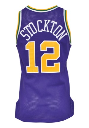 1993-94 John Stockton Utah Jazz Game-Used Road Uniform (2)(Team LOA)